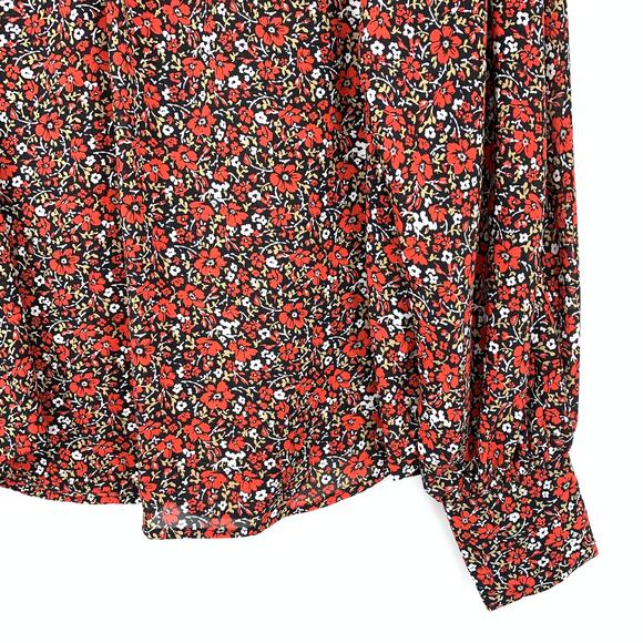 Banana Republic Long Sleeve High Neck Blouse Womens Size M Tall Red Floral Print - Picture 4 of 7